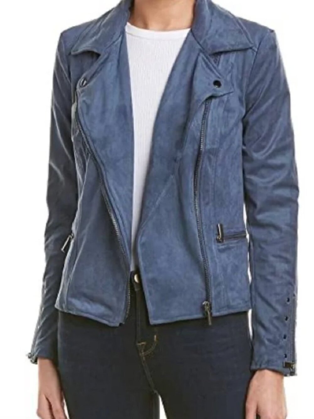 KUT From the Kloth Quinn Blue Faux Suede Moto Jacket XS Biker